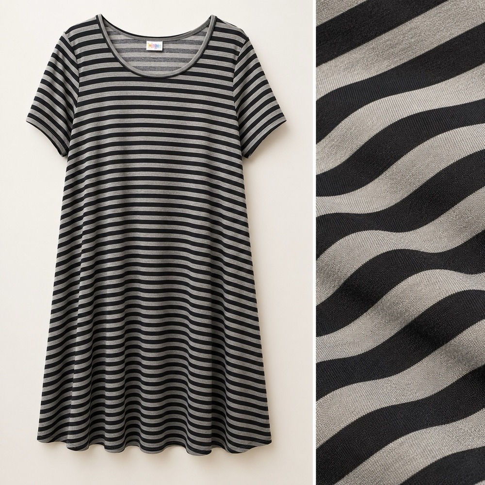 LuLaRoe Jessie Dress 2XL Gray Black Striped Swing Stretch Pockets Casual Comfort